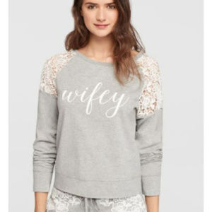 David's Bridal Gray Lace "Wifey" Top Sz L